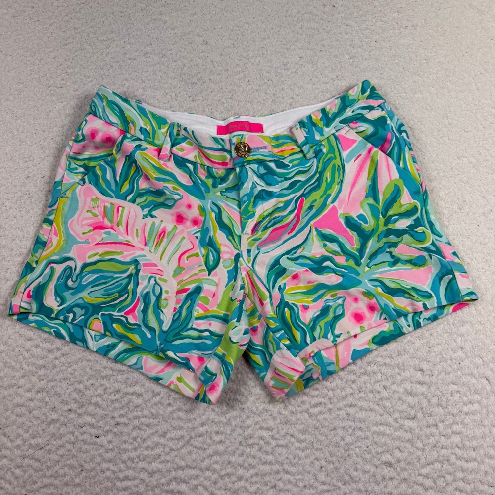 Lilly Pulitzer Callahan Shorts Sz 2 Multi Tropical Palm Stretch Summer Beach